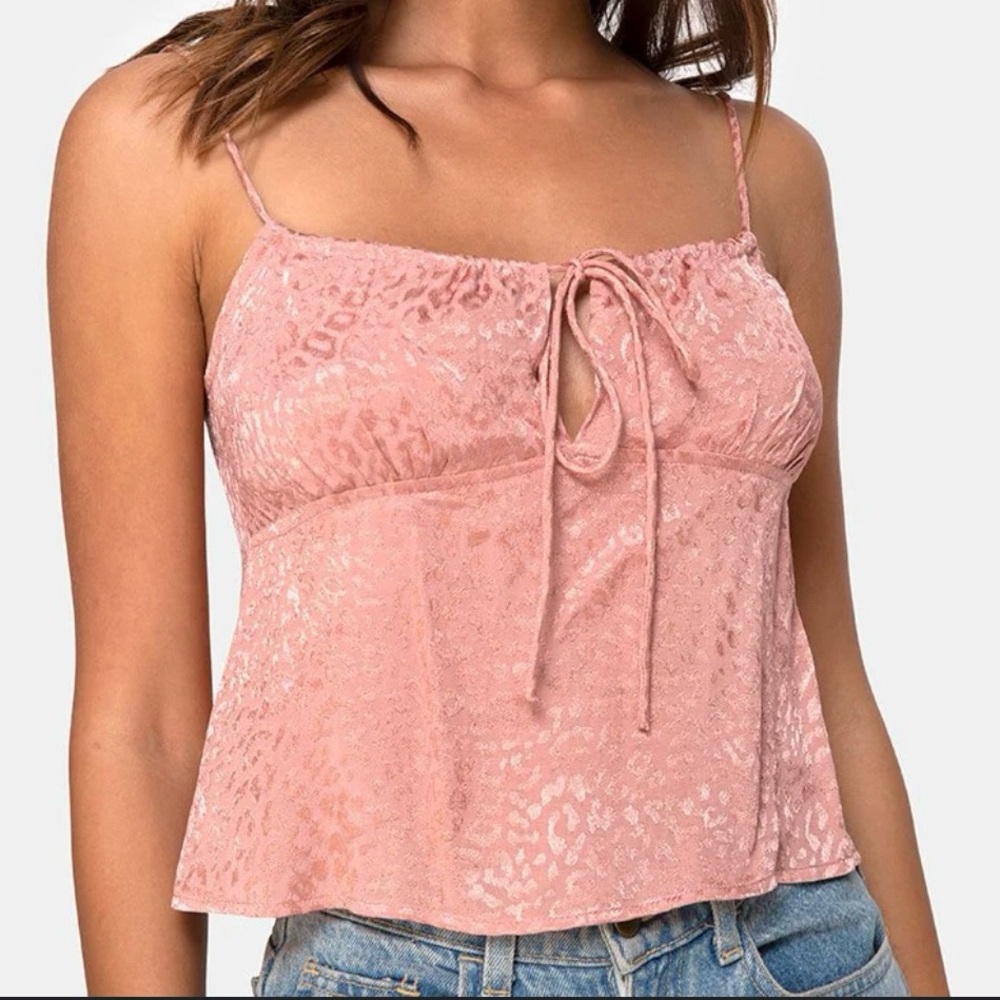 Motel Rocks Hera Crop Top In Satin Cheetah Dusty Pink, Size S